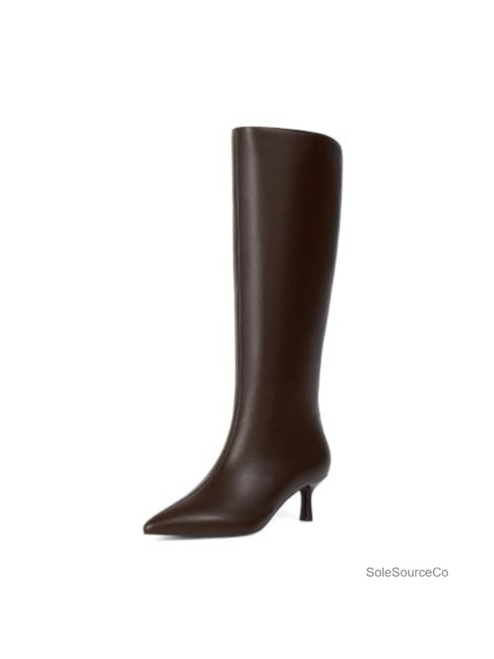 Faux Leather Knee High Boots Pointed Toe Kitten Heel Side Zip